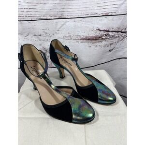 Repetto Paris T Strap‎ Heels Iridescent Black Suede Women's Size 7